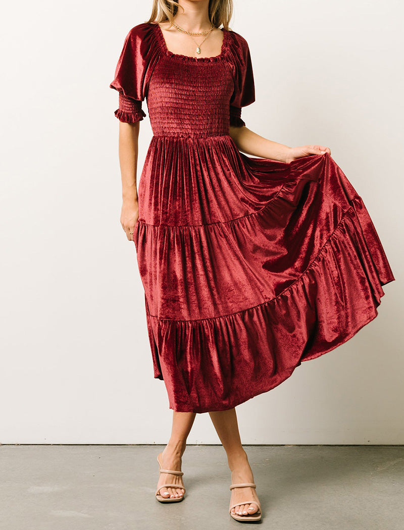 Tiered Ruffle Smocked Midi Dress