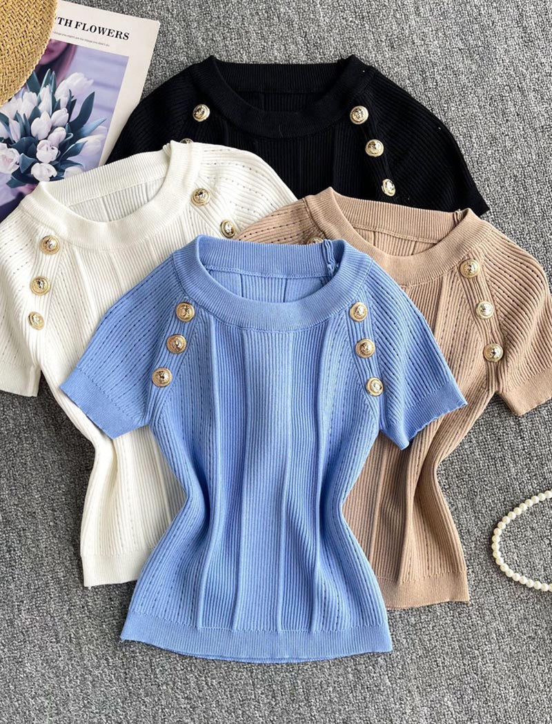 Button Accent Short Sleeve Top