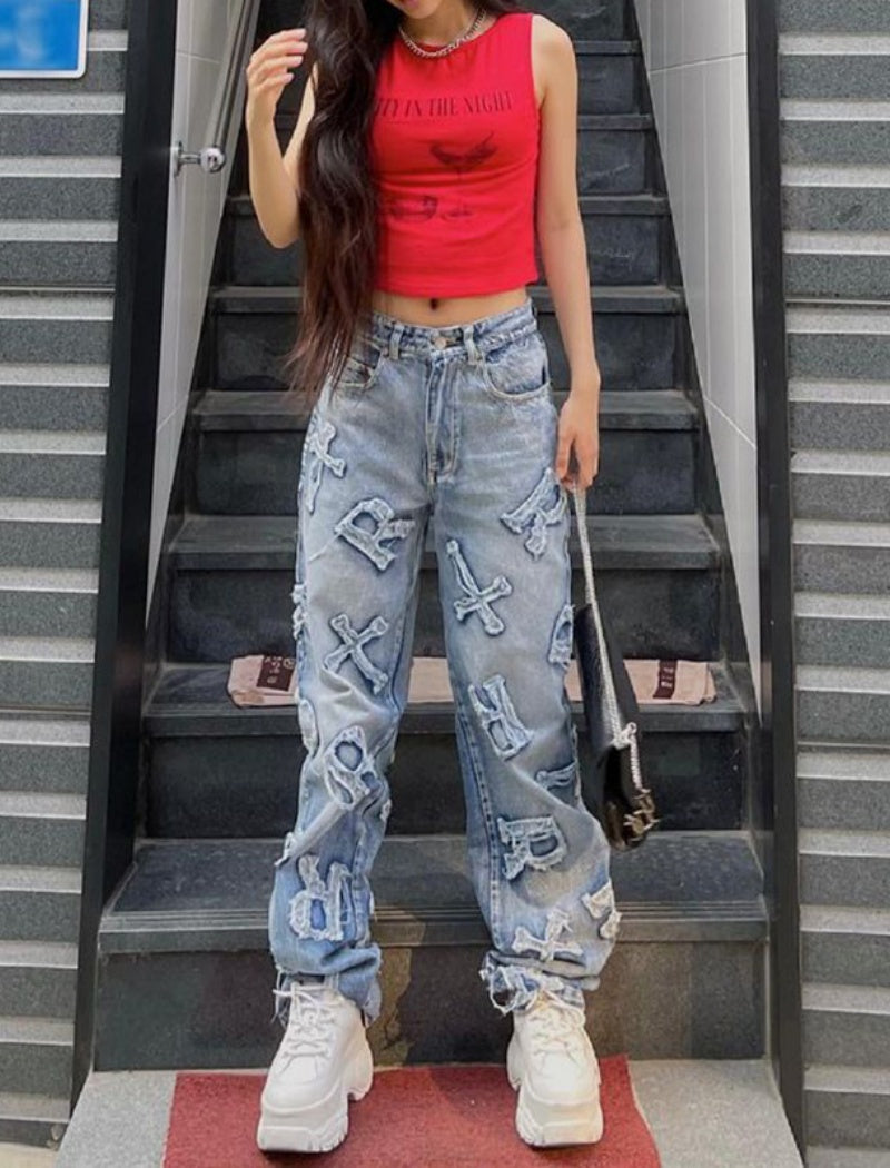 Ripped Embellished Boyfriend Jeans