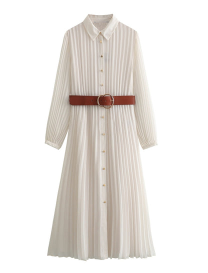 Pleated Shirt Dress with Belt