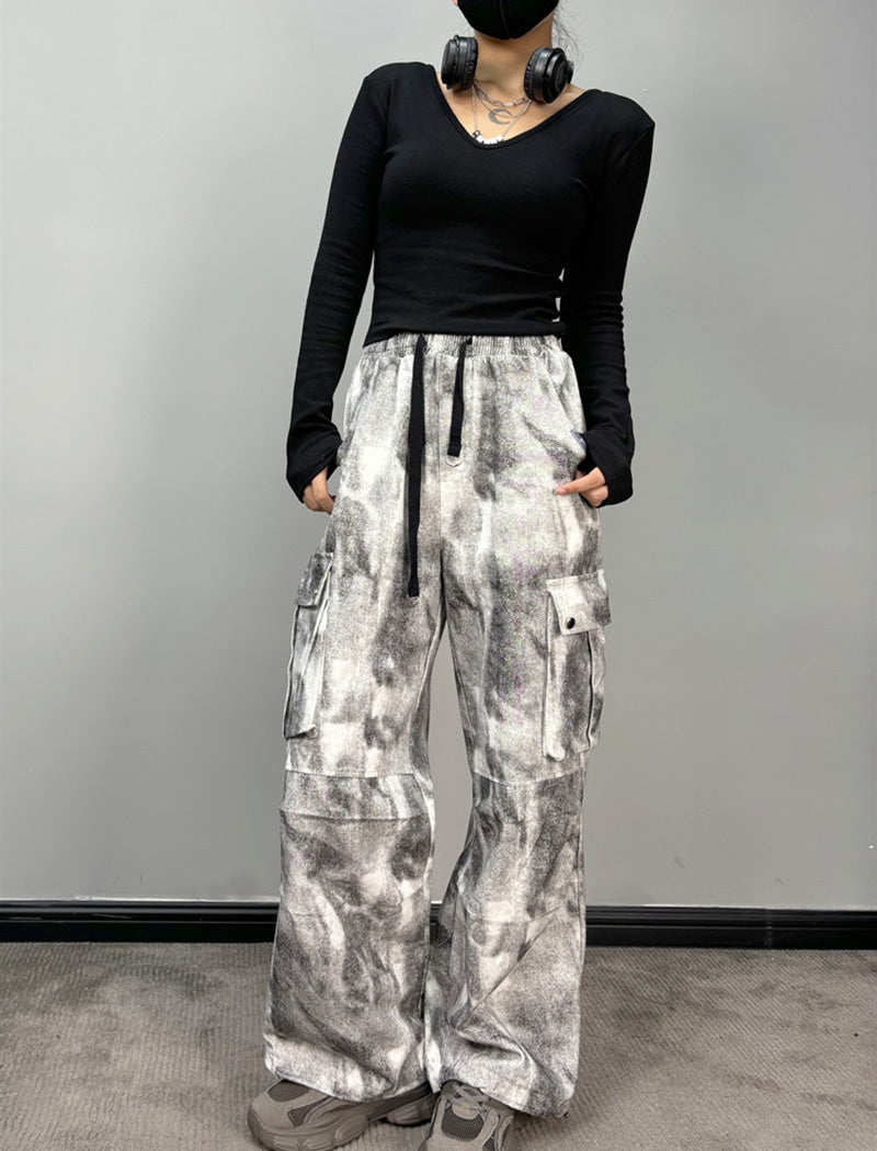 Tie-Dye Wide-Leg Cargo Pants