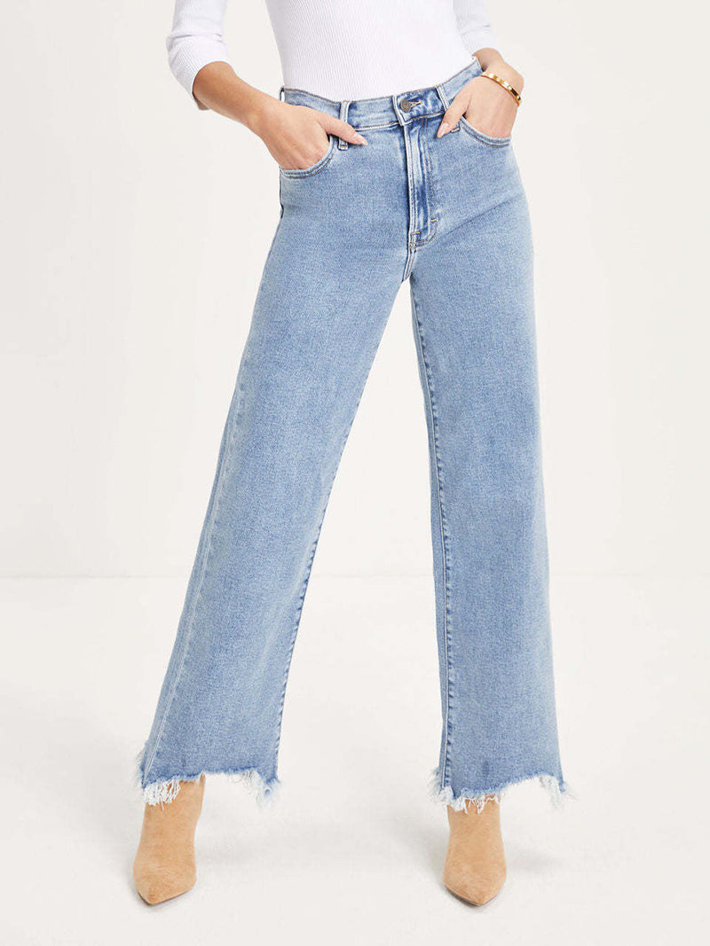 Frayed Hem High-Waisted Jeans