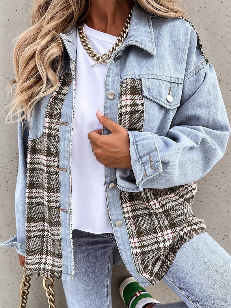 Plaid Patchwork Button-Up Jacket