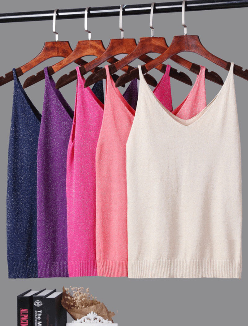 Sleeveless V-Neck Knit Tank Top