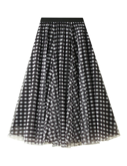 Gingham Tulle A-Line Maxi Skirt