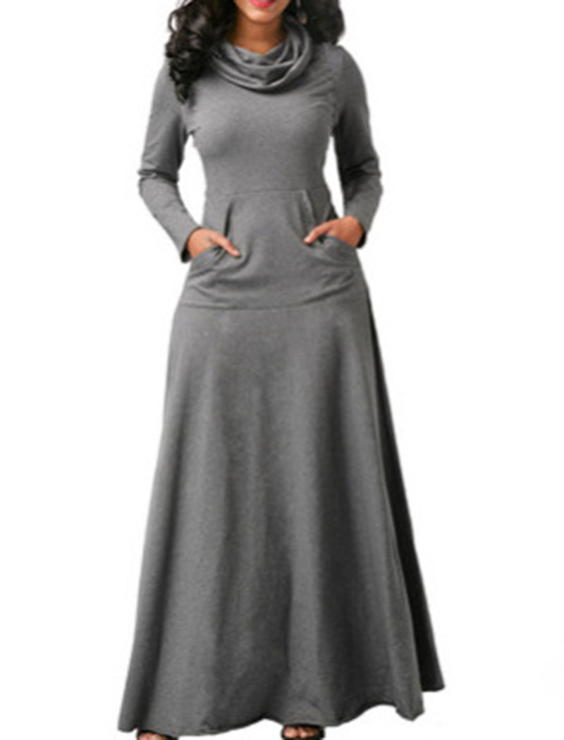 Solid Color Pocket Detail Long Dress