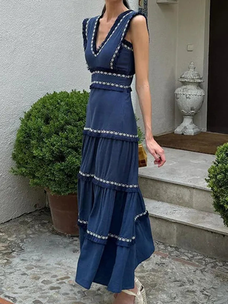 Tiered V-Neck Maxi Dress