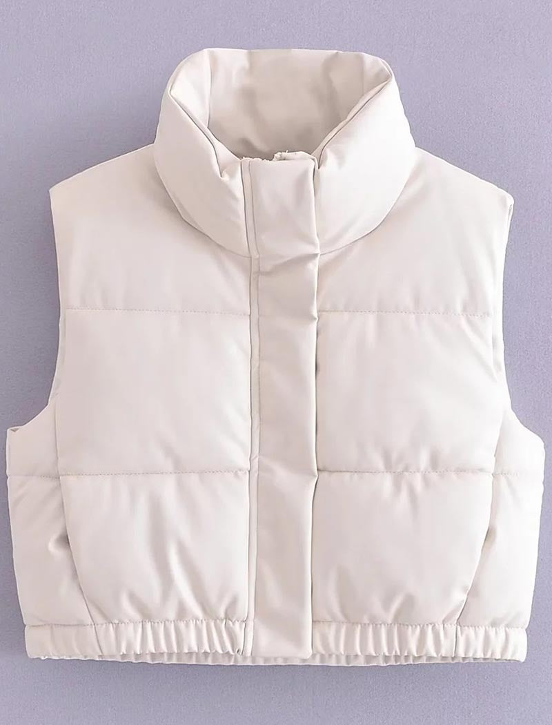 Cropped Padded Vest With High Collar