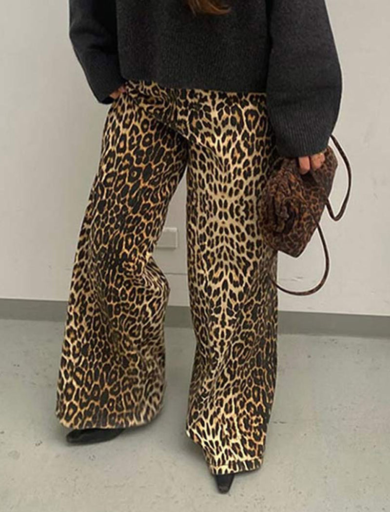 Leopard Print Wide Leg Pants