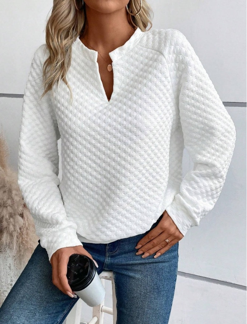 V-Neck Colorblock Long Sleeve Casual Top