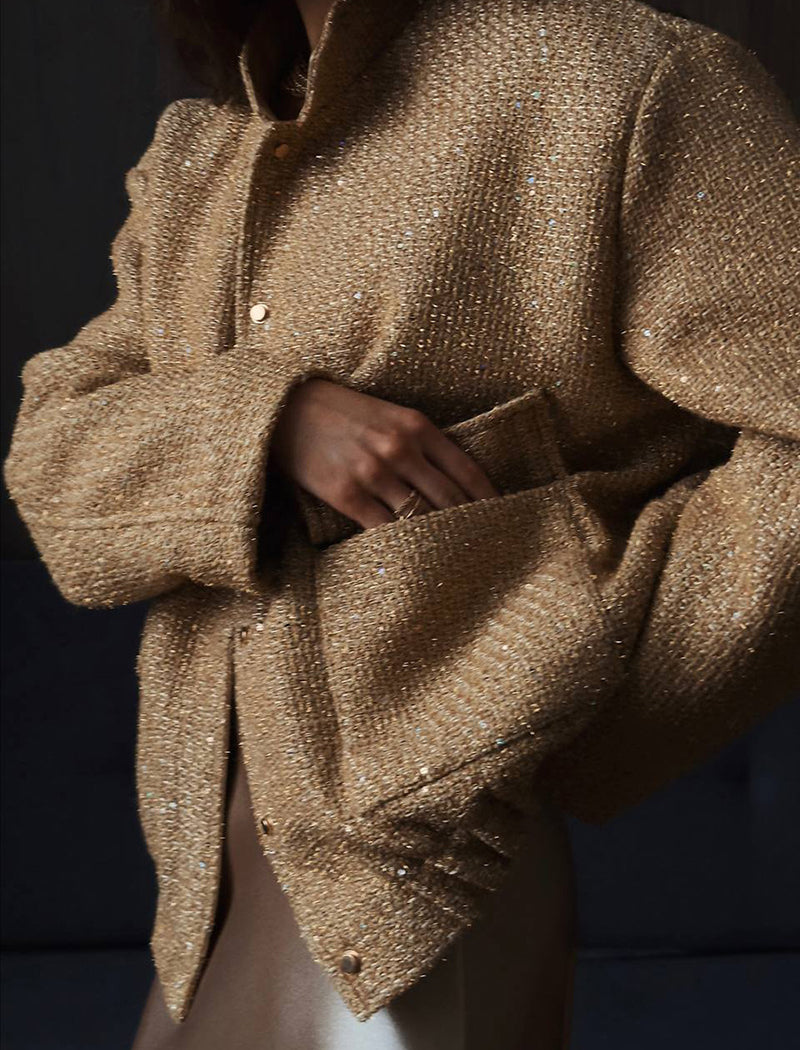 Sequin Stand-Collar Loose Jacket