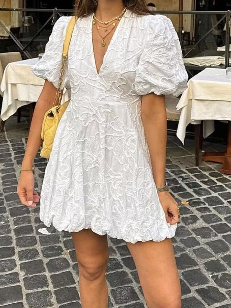 Floral Puff Sleeve Smocked Mini Dress