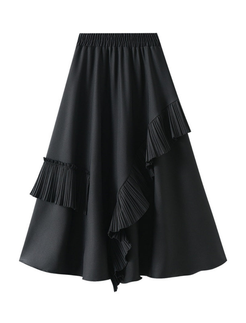 Ruffled Asymmetrical Midi Skirt