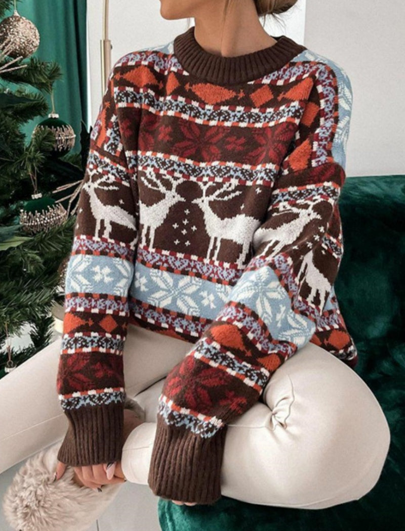 Reindeer Patterned Holiday Sweater