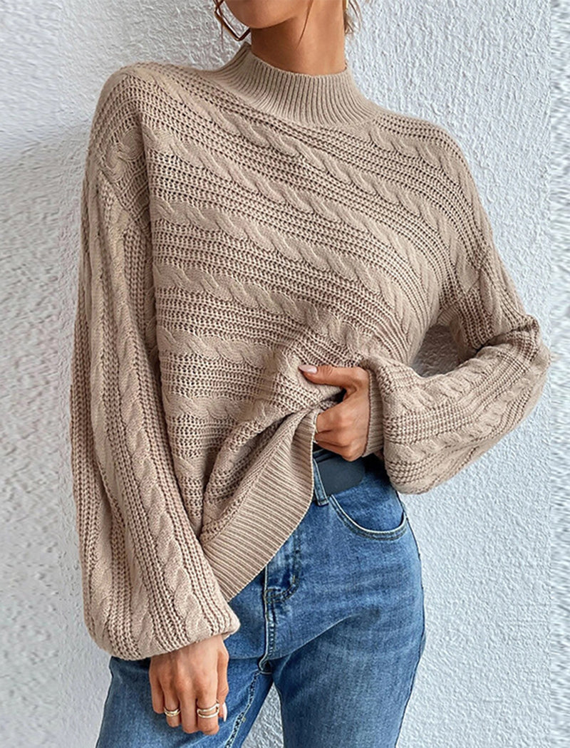 Cable Knit Mock Neck Sweater