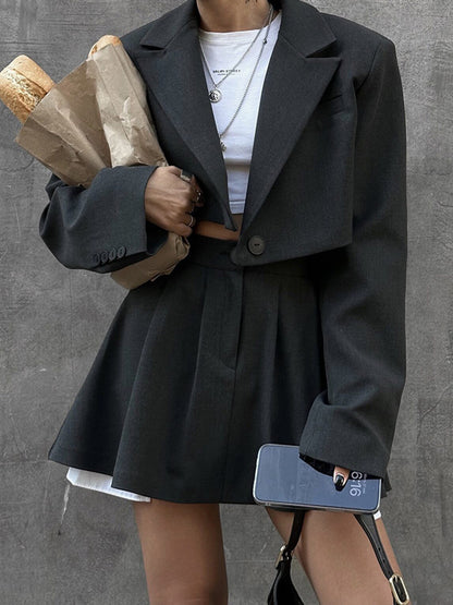 Cropped Blazer and Pleated Skirt Set