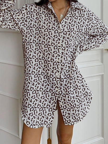 Leopard Print Long Sleeve Casual Shirt