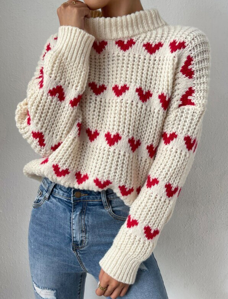 Heart Jacquard Pullover Knit Sweater