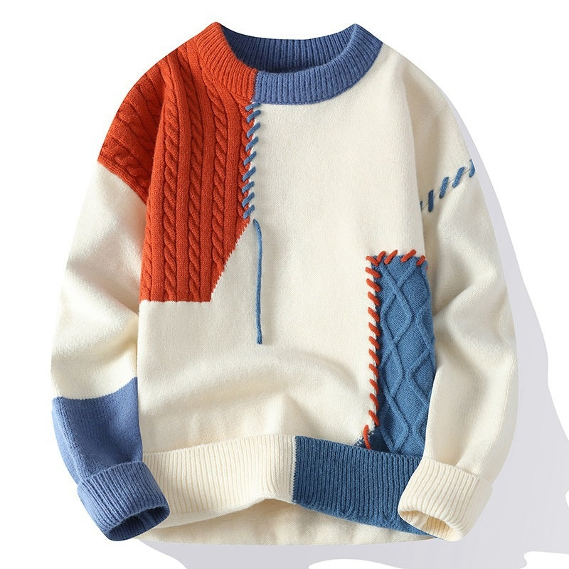 Color Block Knit Sweater with Stitch Details
