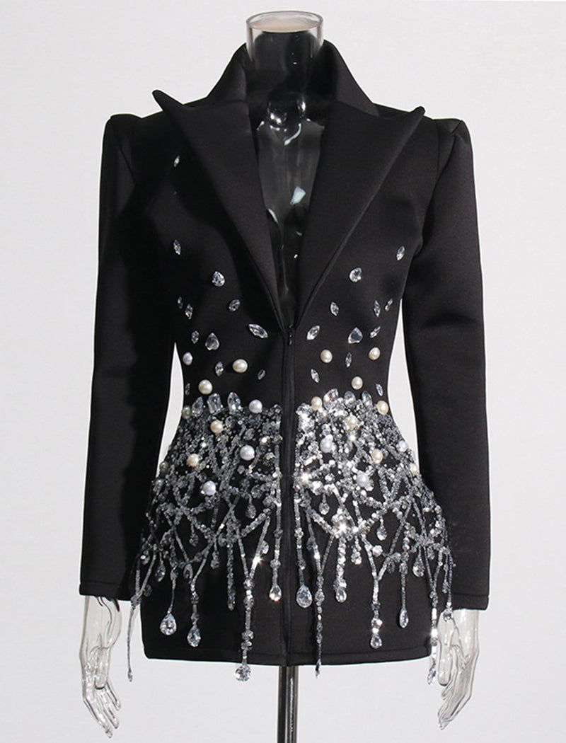 Embellished Faux Pearl Blazer