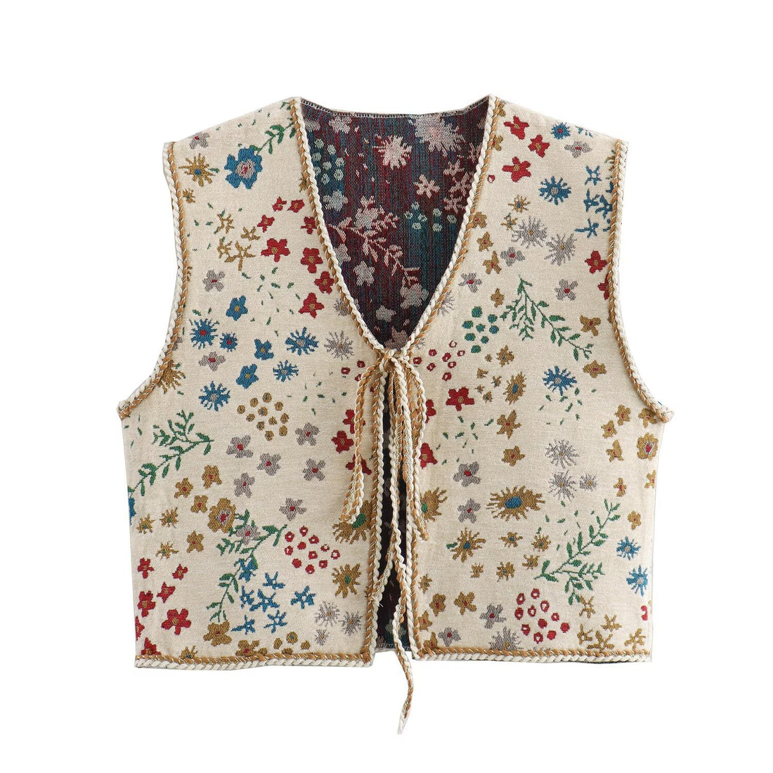Cropped Floral Tie-Front Vest