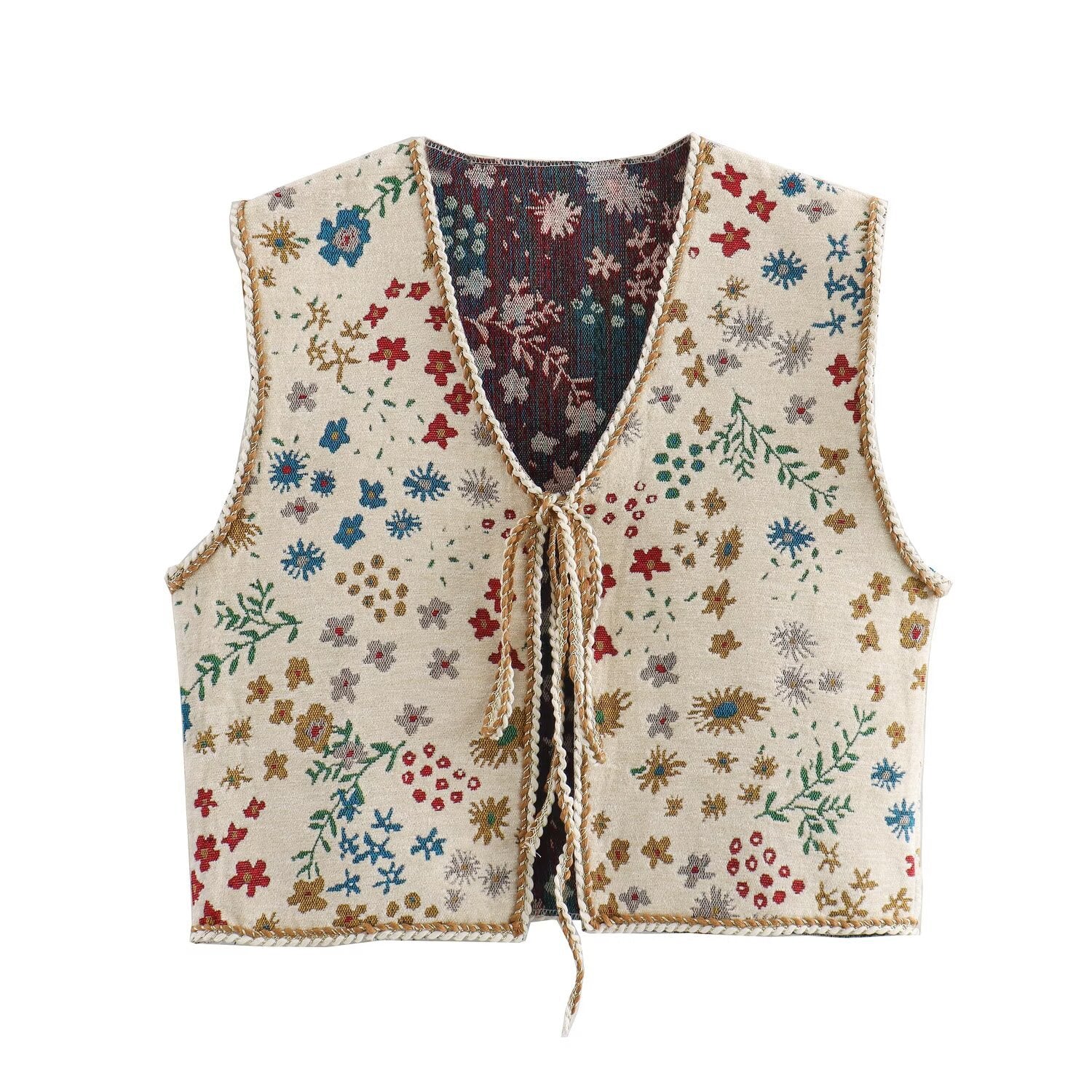 Cropped Floral Tie-Front Vest