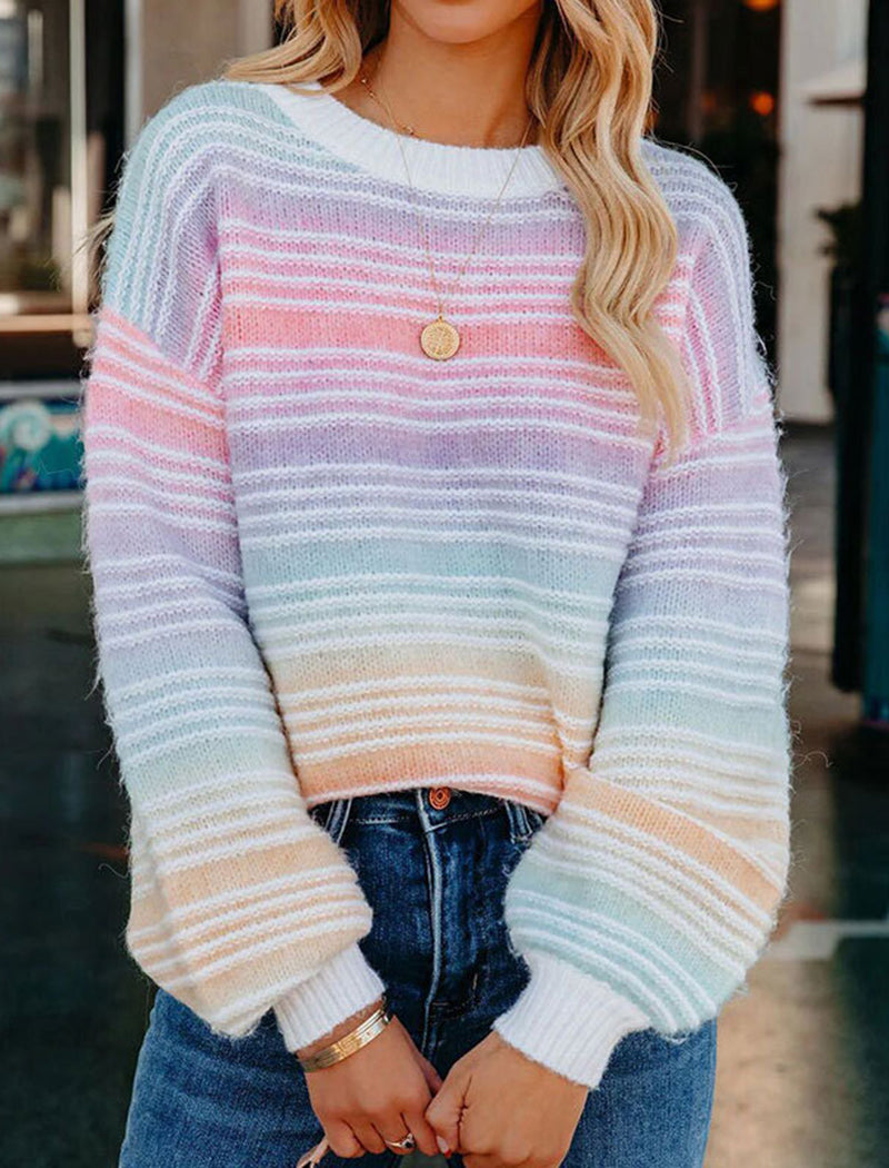 Pastel Striped Knit Pullover Sweater