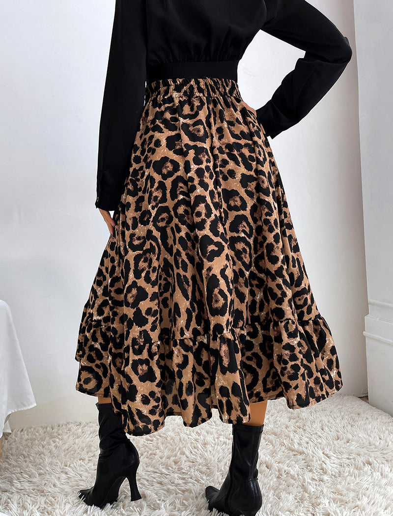 Flowy Leopard Print Midi Skirt