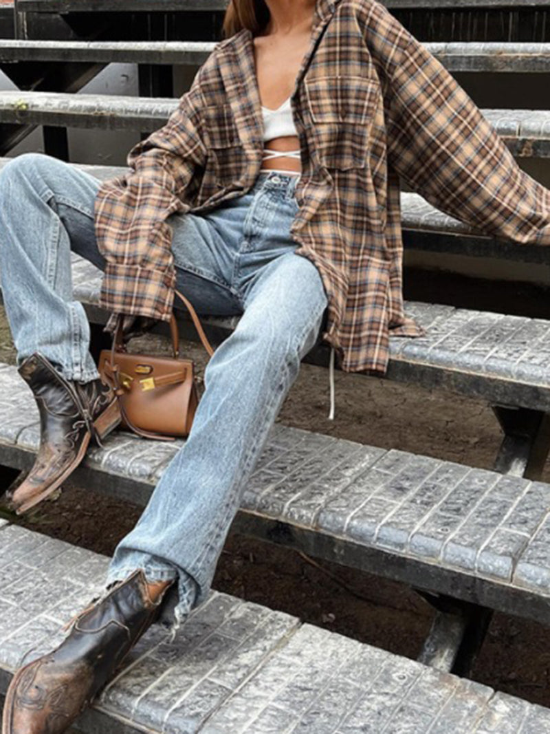 Oversized Plaid Button-Up Shirt