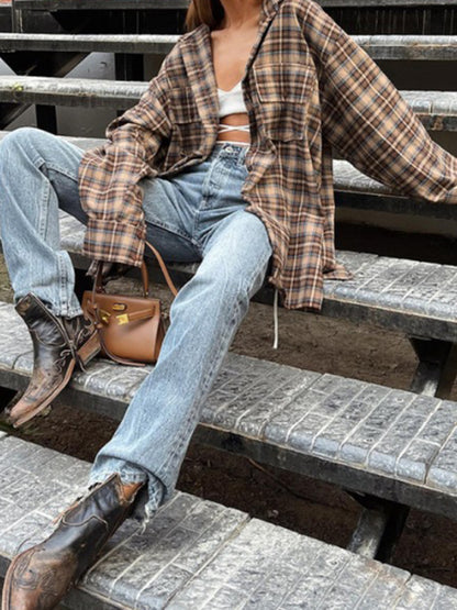 Oversized Plaid Button-Up Shirt