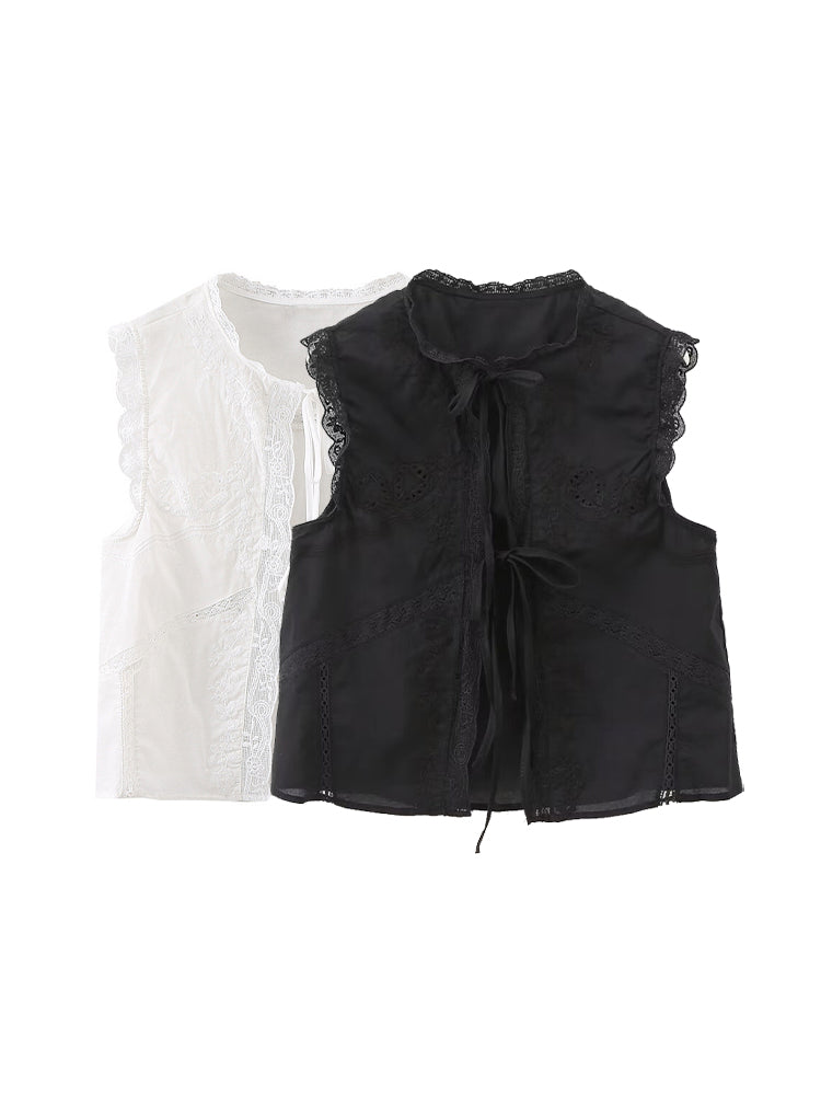 Sleeveless Lace Tie Vest