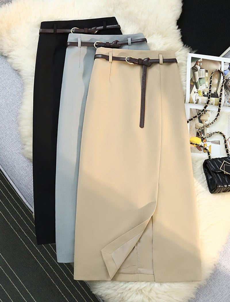 Belted High-Rise Split-Hem Maxi Skirt