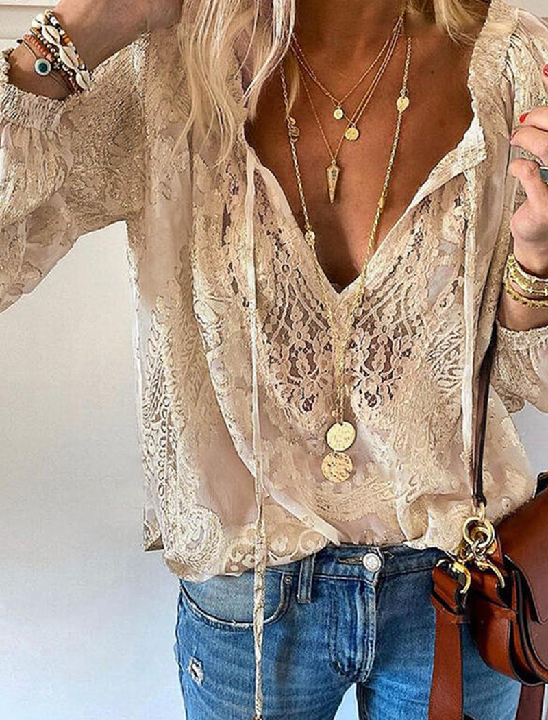V-Neck Lace Blouse