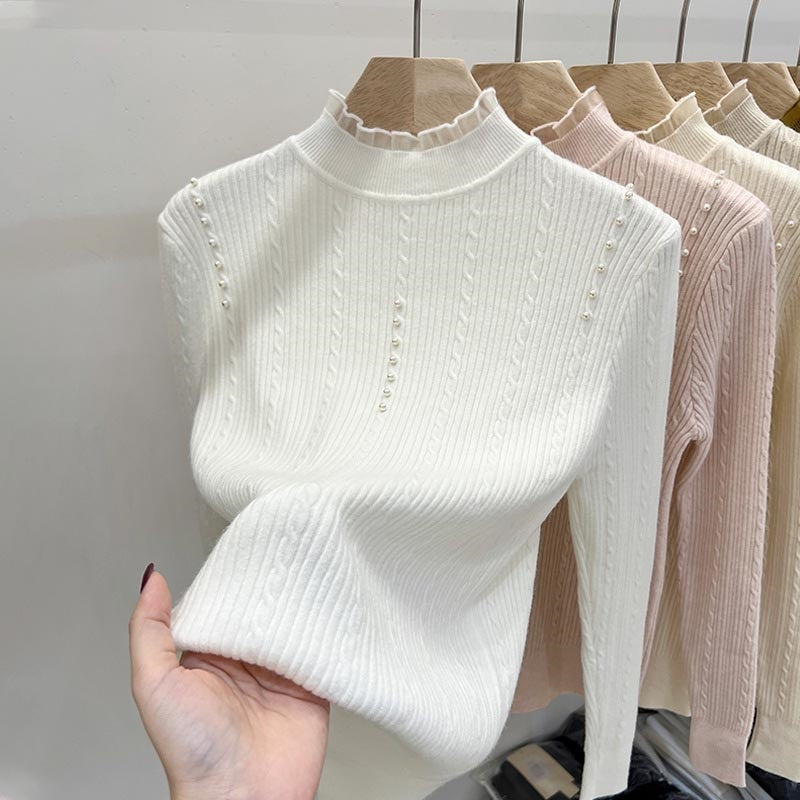 Ruffle-Edged Half-High Neck Sweater