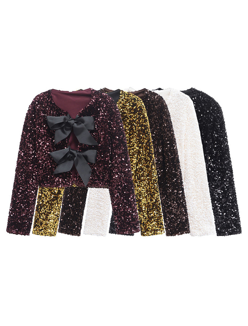 Glitter Bow-Tie Crop Cardigan