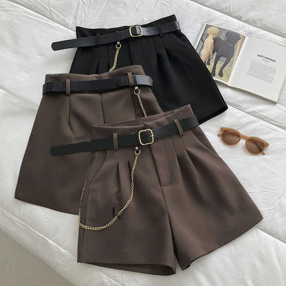 Pleated Shorts with Belt Chain Detail