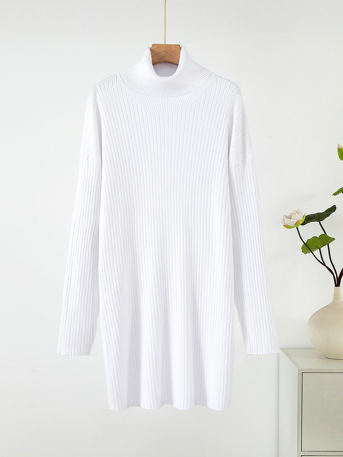 Ribbed High-Neck Tunic Top