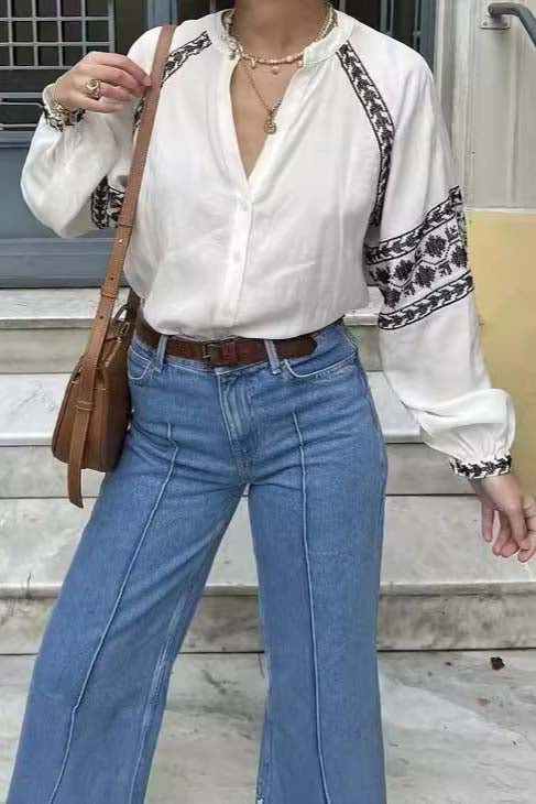 Boho Button-Front Blouse