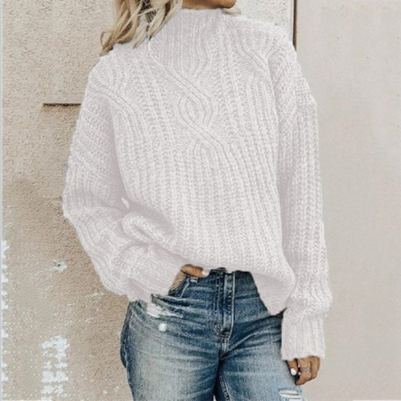 Cable Knit High-Neck Sweater