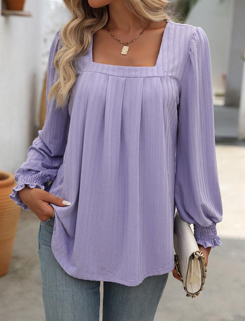 Square Neck Long-Sleeve Blouse