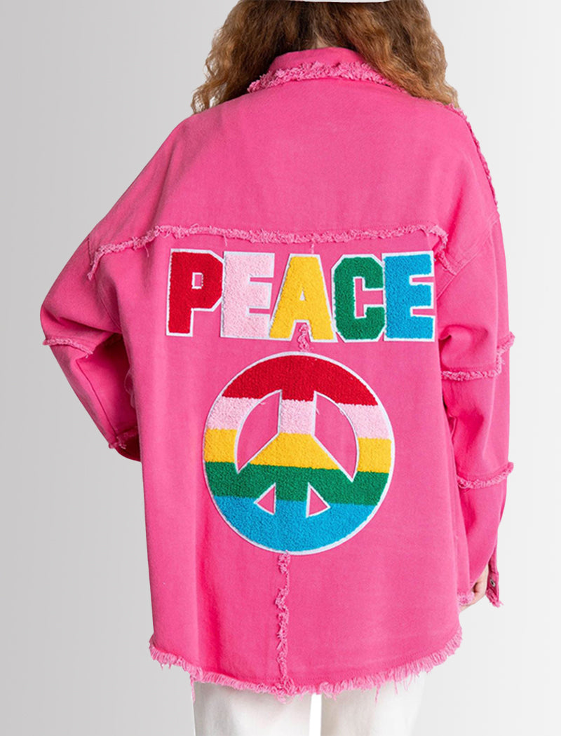 Oversized Peace Graphic Denim Jacket