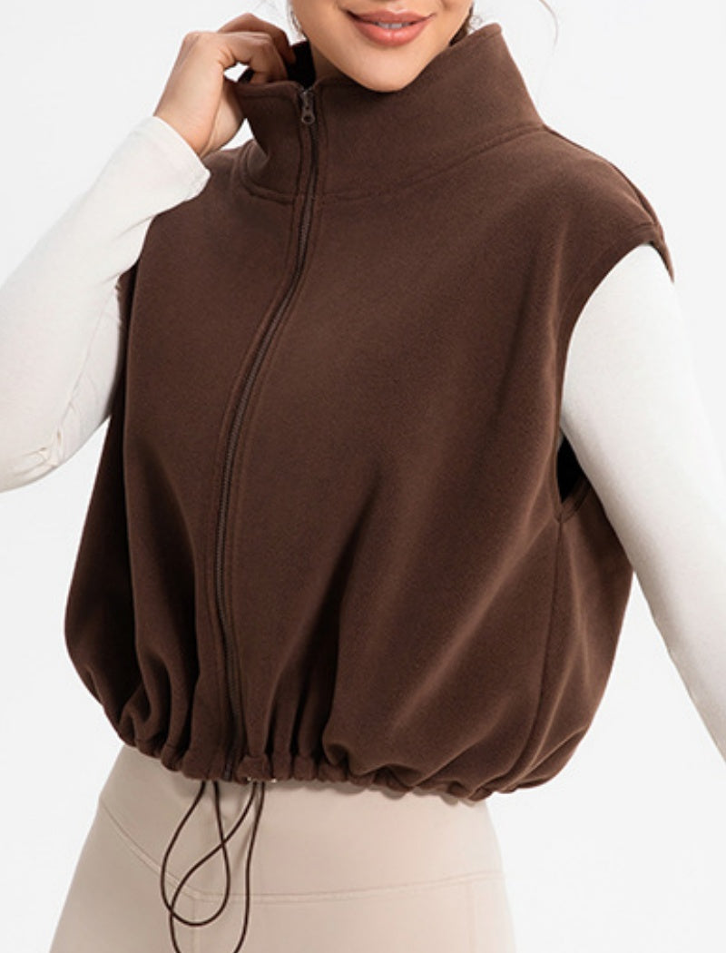 Drawstring High Neck Cropped Vest