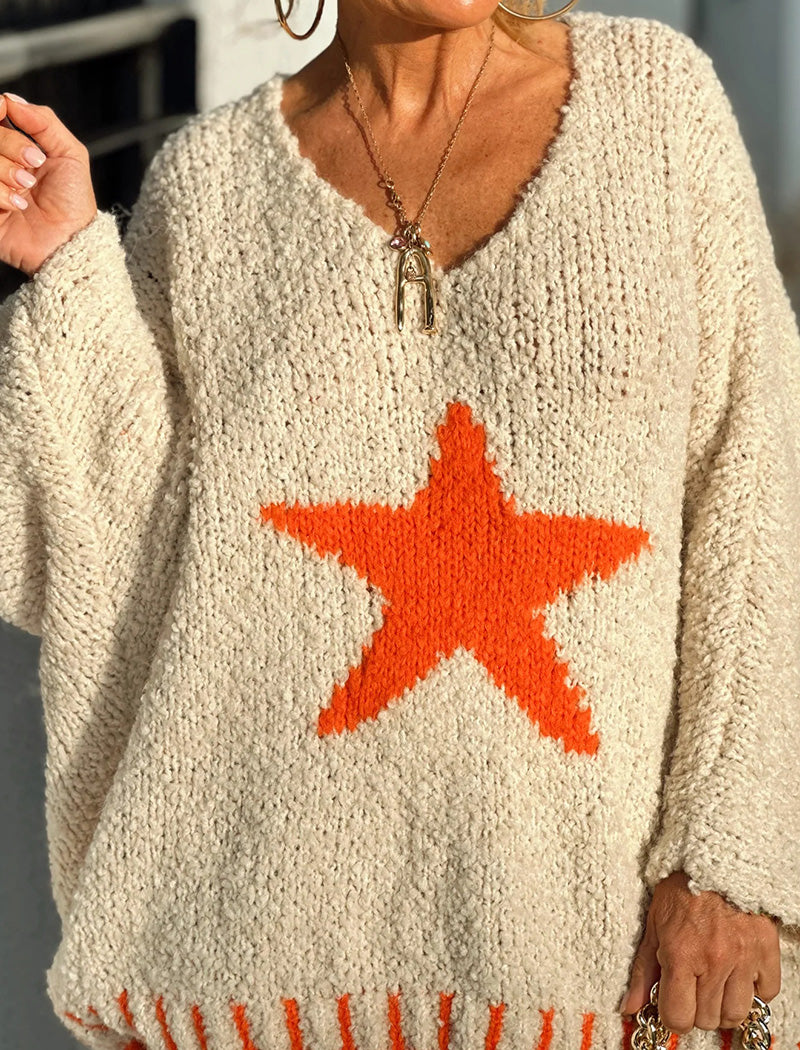 Star Accent Loose Knit Sweater