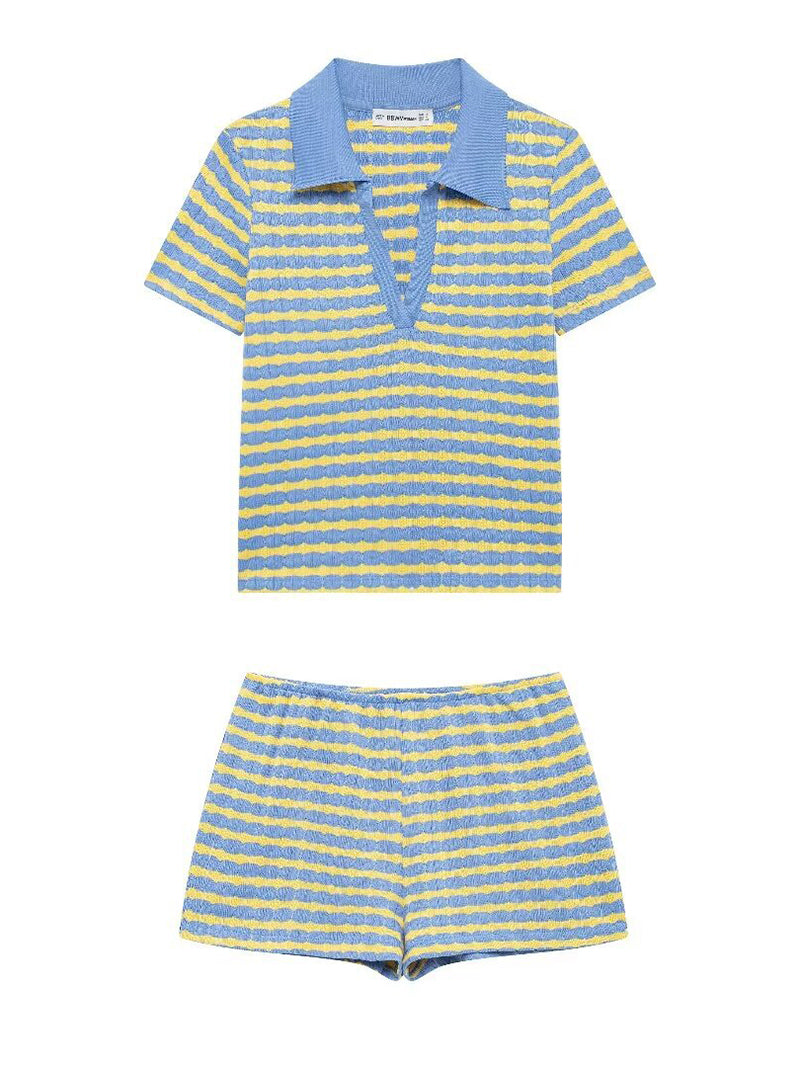 Striped Polo Tee and Shorts Set