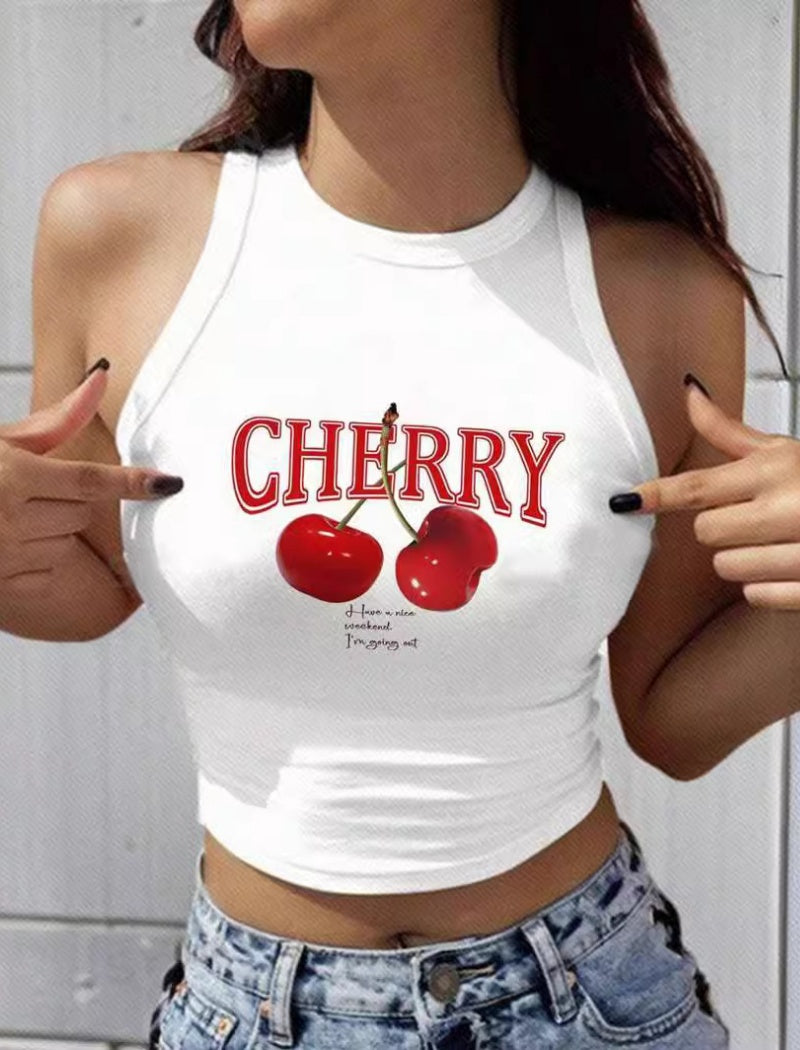 Cherry Graphic Cropped Tank Top