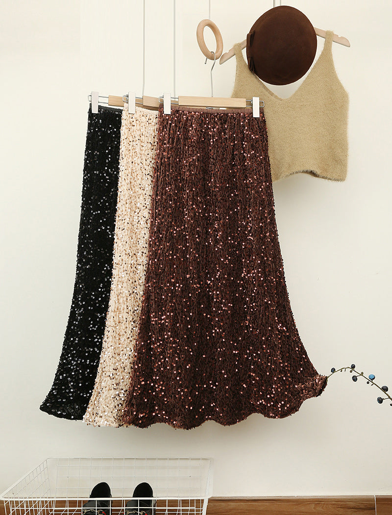 High-Waist Sequin Midi Skirt