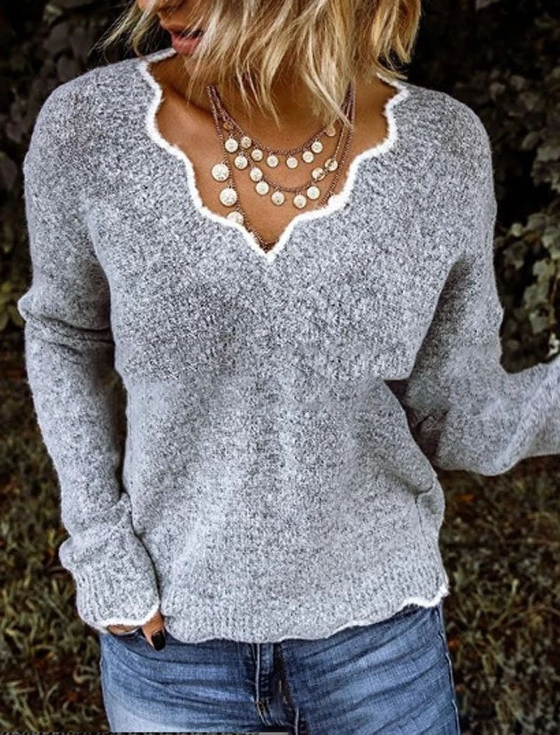 Scallop Trim Knit Sweater