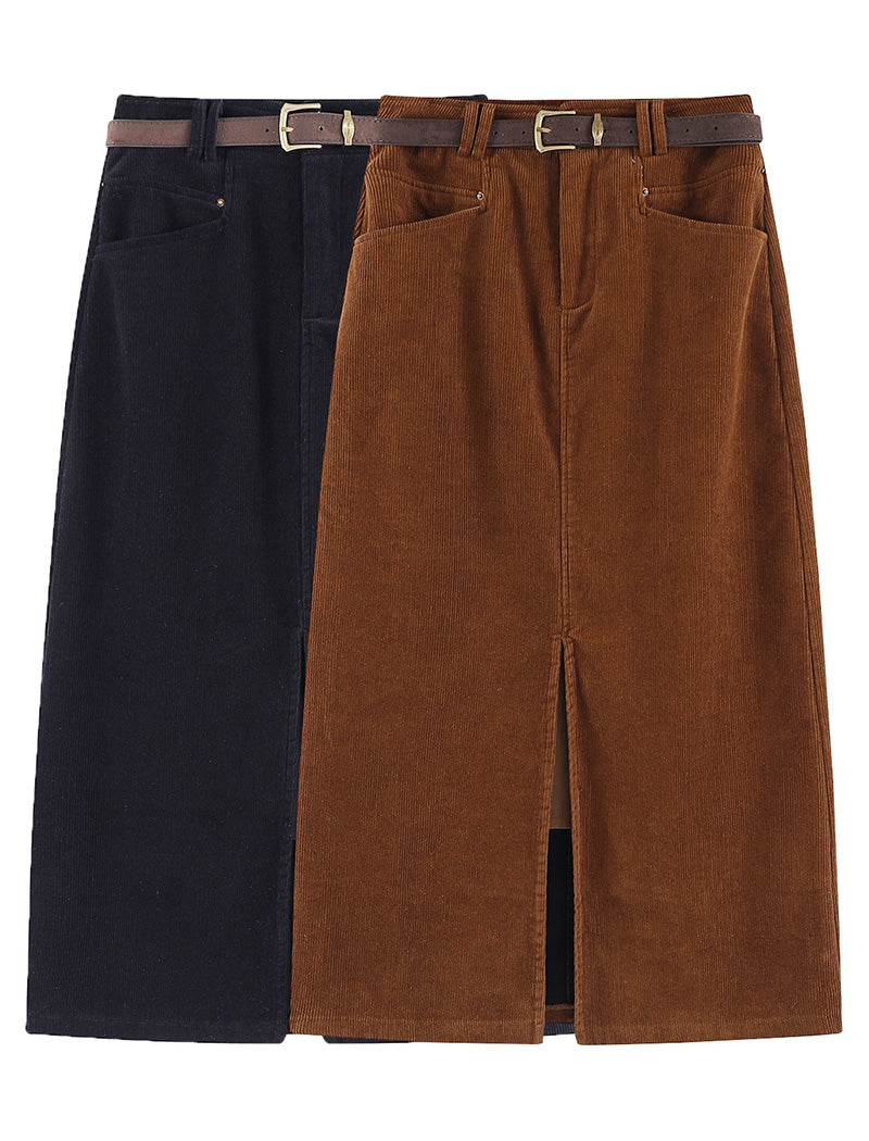 Corduroy High-Waist Midi Skirt