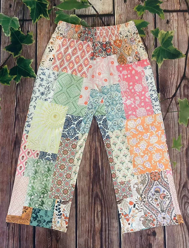 Patchwork Bohemian Wide-Leg Pants