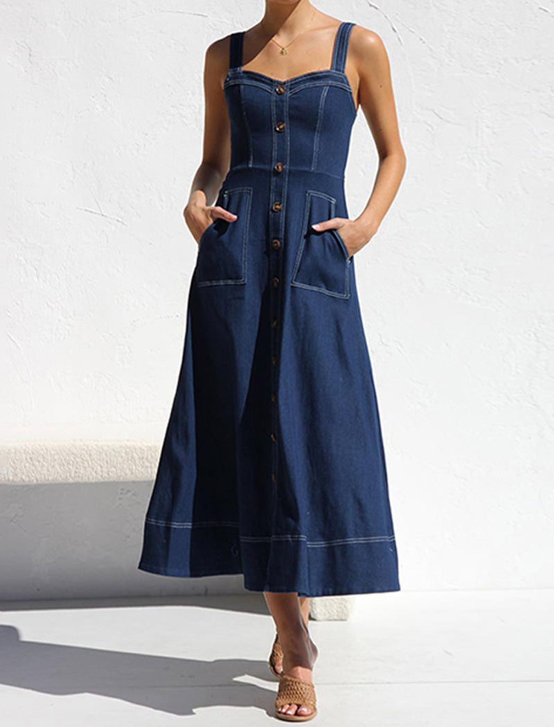 Button-Up Sleeveless Midi Dress